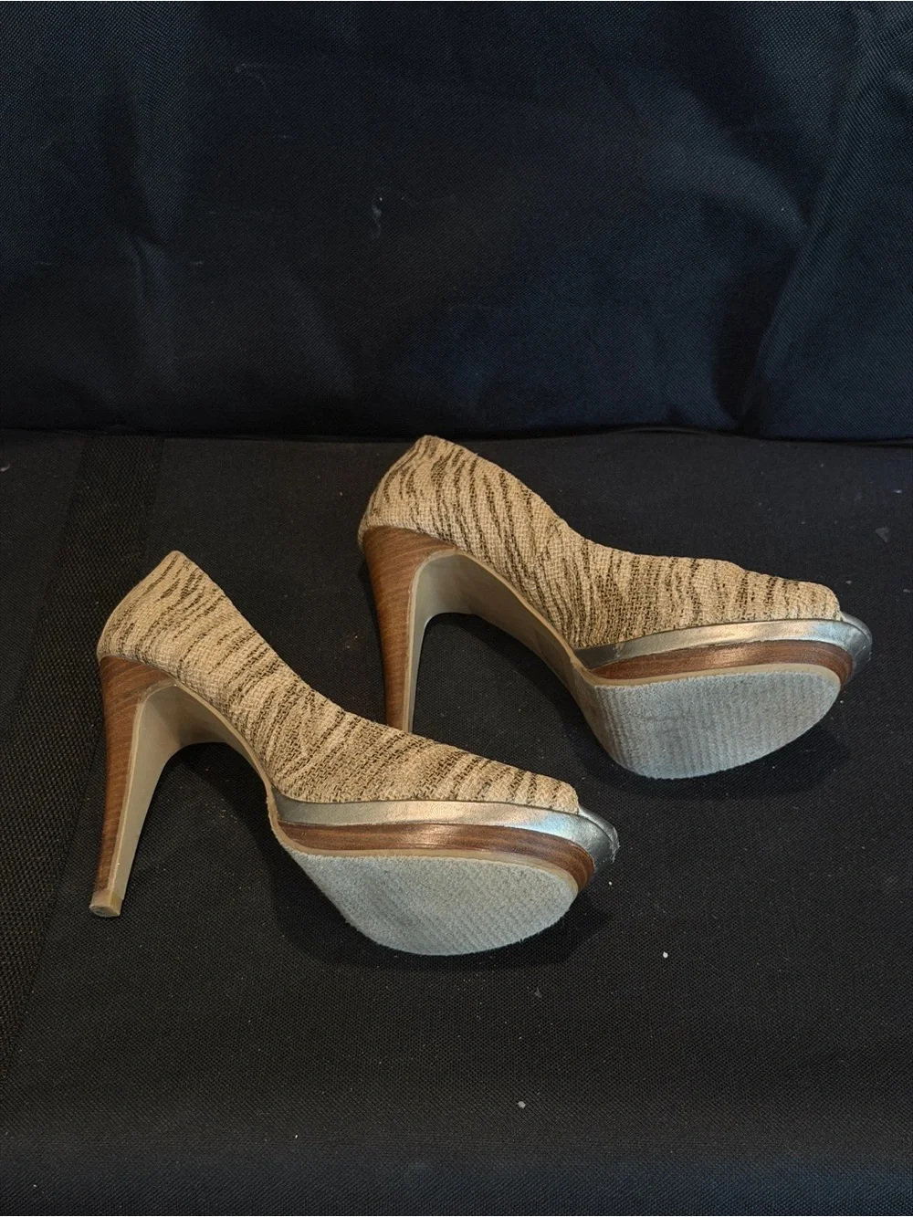 Moda Spana Beige Knit Peep-Toe Platform Heels
